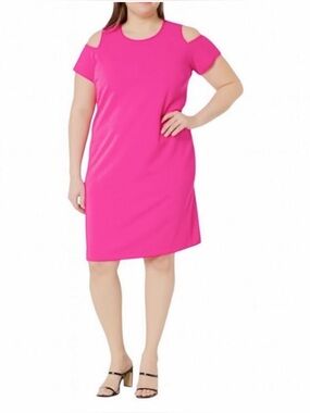 Tommy Hilfiger Plus Size Cold Shoulder Shift Dress Short Sleeve Pink 20W NWT